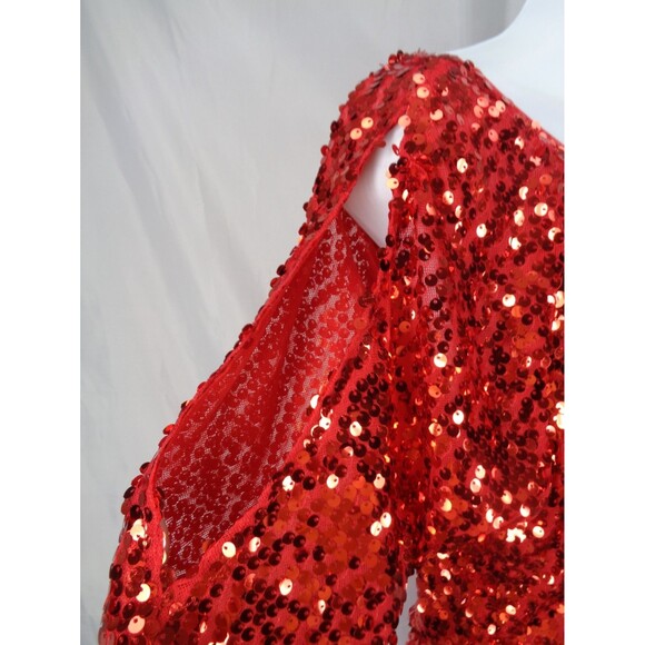 Boston Proper Red Sequin Cold Shoulder Top Size Medium Party Holiday Cocktail - Picture 7 of 15